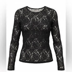 H&M Black Lace Long Sleeve Top Sheer Floral Size Small